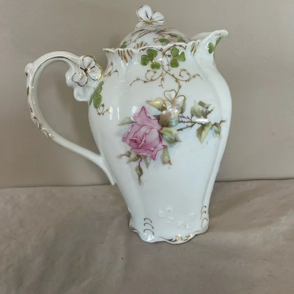 Dresden Germany Antique Porcelain Teapot Coffee Chocolate Pot Pitcher Roses Gold - Picture 2 of 16
